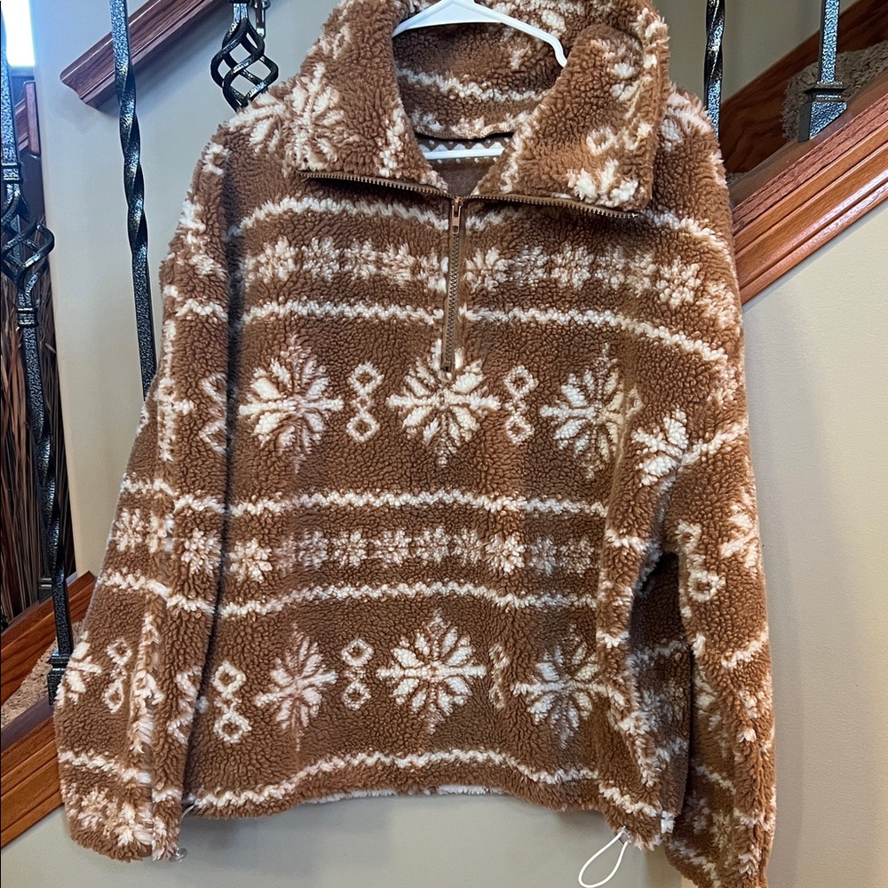 SHEIN Tan and White Fleece Jacket